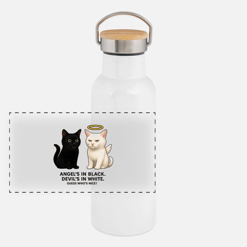 Angel vs. Devil Cats Panoramic Thermal Bottle with Bamboo Lid