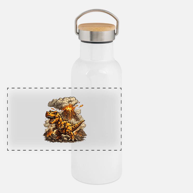 T-Rex de Lave de Feu - Gourde isotherme avec bouchon en bambou - blanc