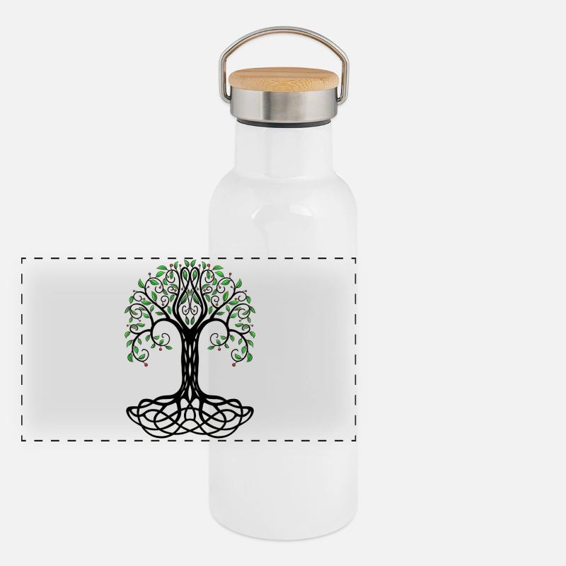 Baum des Lebens Panorama Thermosflasche mit Bambusdeckel