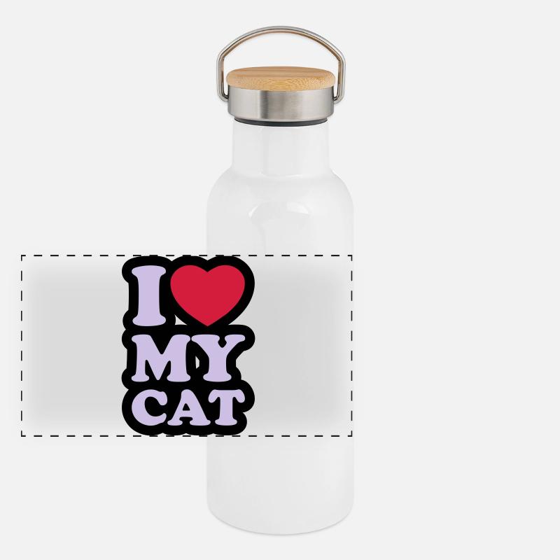I love my cat - J'aime mon chat Gourde isotherme avec bouchon en bambou