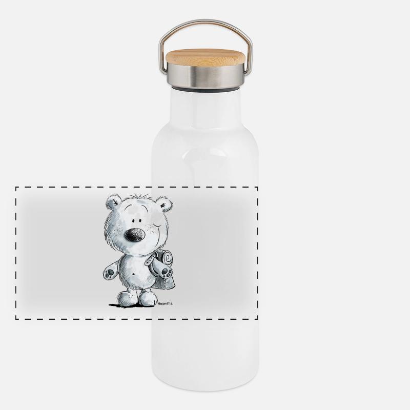 Schoolchild polar bear I schooling 1st class gift Panoramic Thermal Bottle with Bamboo Lid