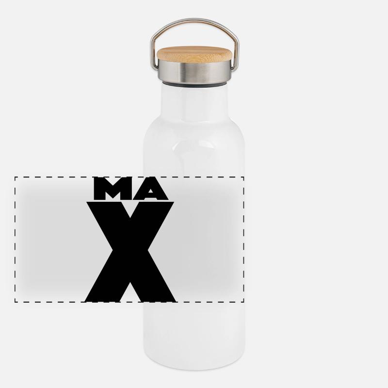 Max X – Minimal Name Design Panorama Thermosflasche mit Bambusdeckel