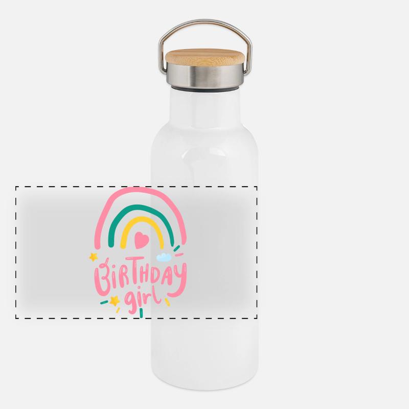 Pastellregenbogen-Geburtstagskind Panorama Thermosflasche mit Bambusdeckel