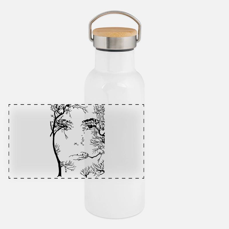 Visage de la forêt (noir) Gourde isotherme avec bouchon en bambou