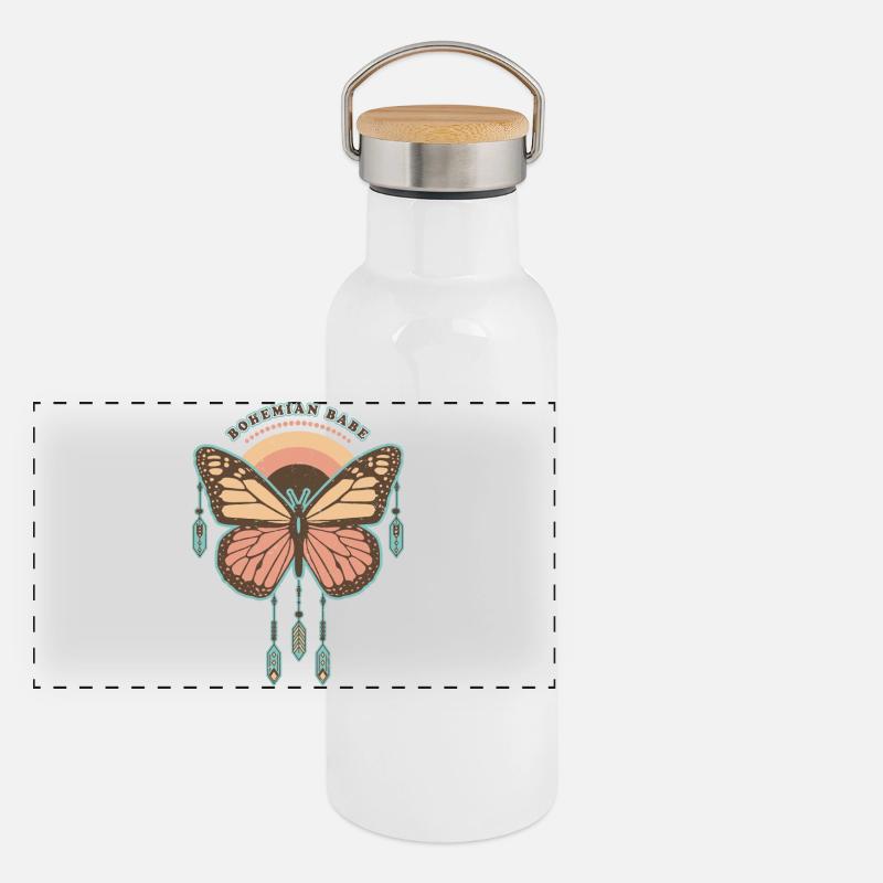 Bohemian Babe - Papillon Boho Rétro Gourde isotherme avec bouchon en bambou
