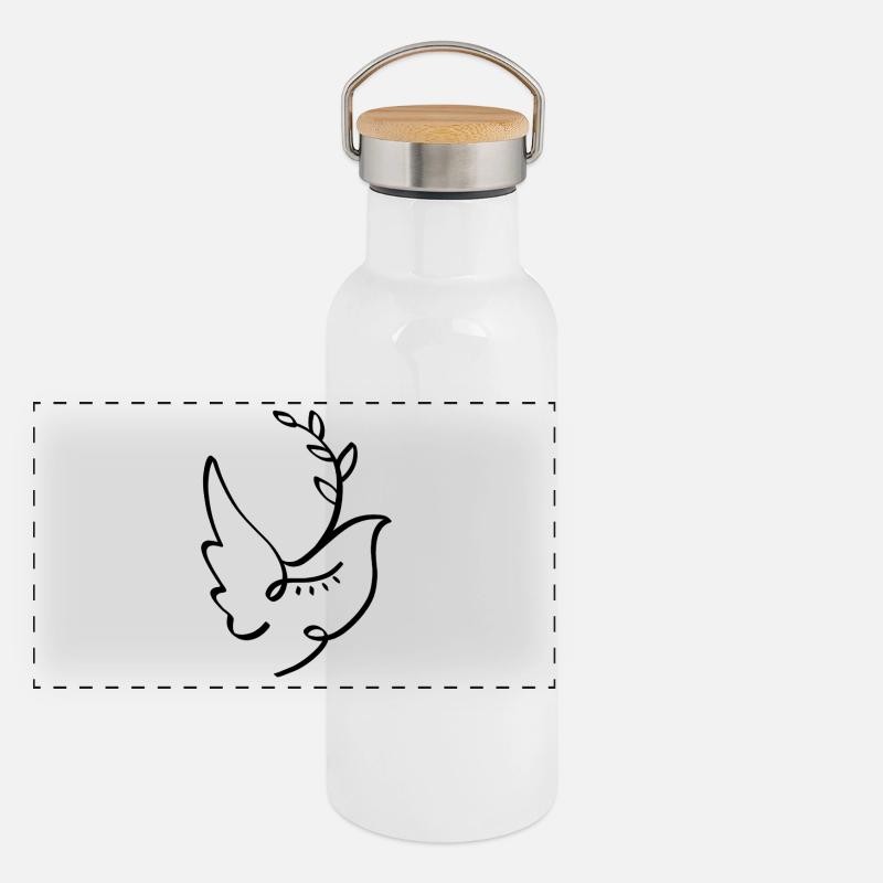 Friedenstaube Panorama Thermosflasche mit Bambusdeckel