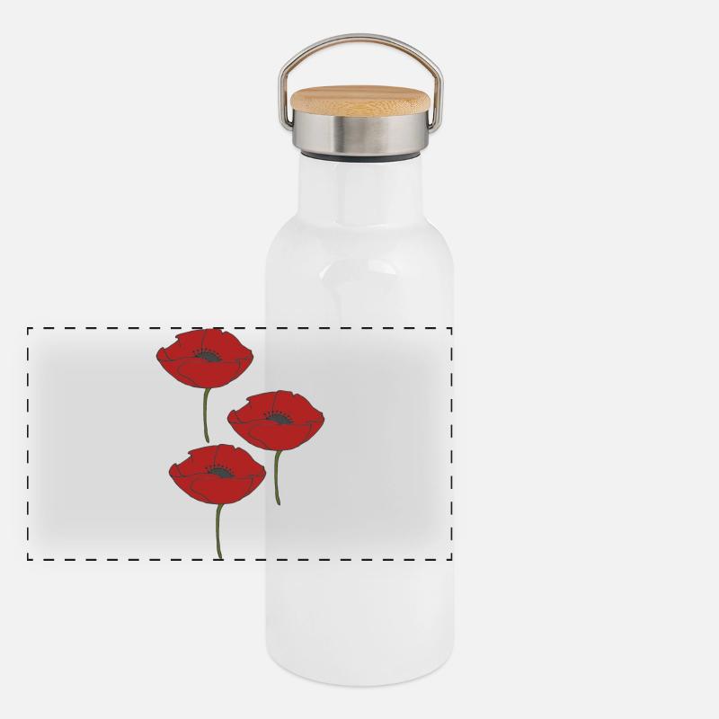 mohnblumen Panorama Thermosflasche mit Bambusdeckel