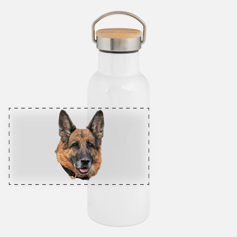 Chien de berger Gourde isotherme avec bouchon en bambou