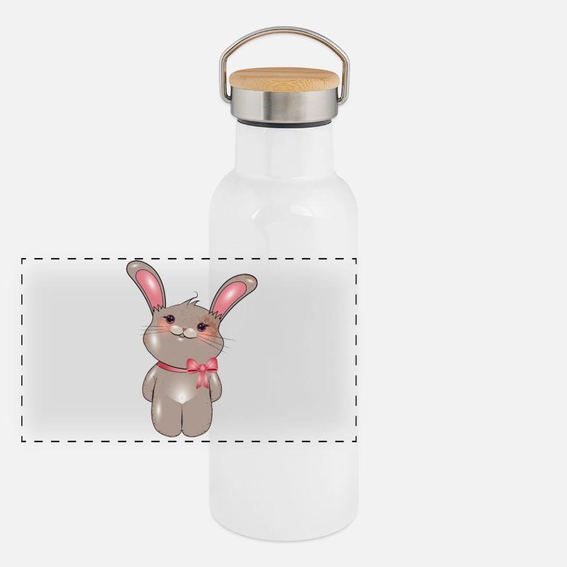 Lapin mignon avec arc dans le style comique Gourde isotherme avec bouchon en bambou