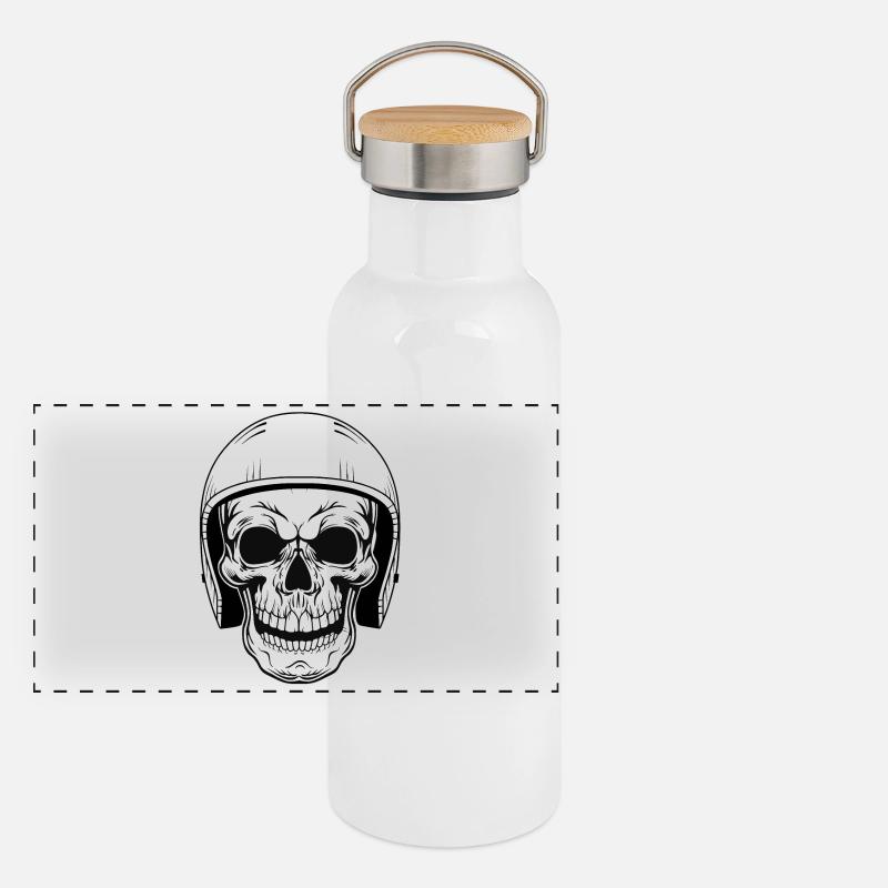 BIKER SCHÄDEL Panorama Thermosflasche mit Bambusdeckel