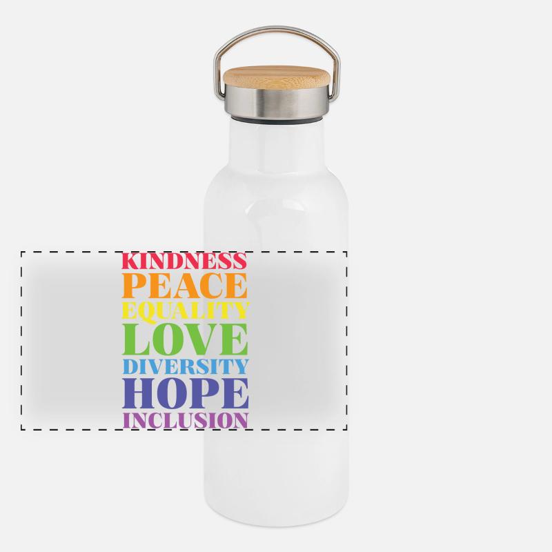 Pride Month LGBT - Freundlichkeit, Frieden, Liebe Panorama Thermosflasche mit Bambusdeckel