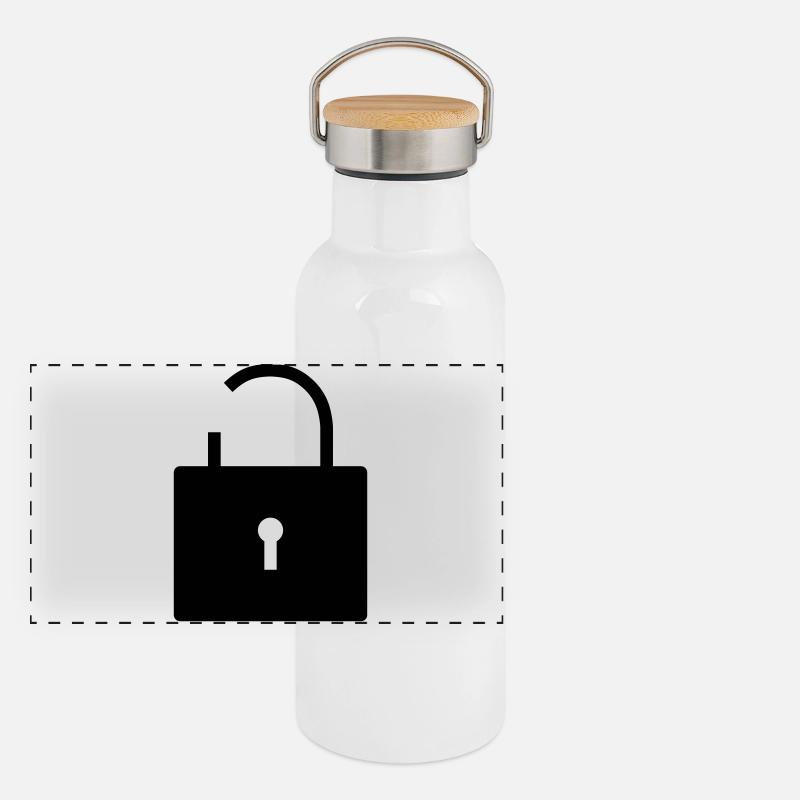 Keine Sicherheit no security offenes Schloss lock - Panorama Thermosflasche mit Bambusdeckel - Weiß