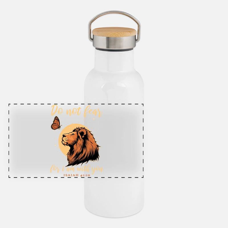 Löwe Schmetterling Bibelvers Christlich Panorama Thermosflasche mit Bambusdeckel