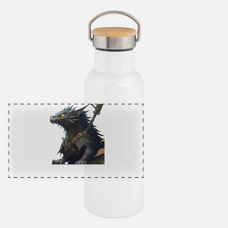 Drachenkrieger Illustration Panorama Thermosflasche mit Bambusdeckel