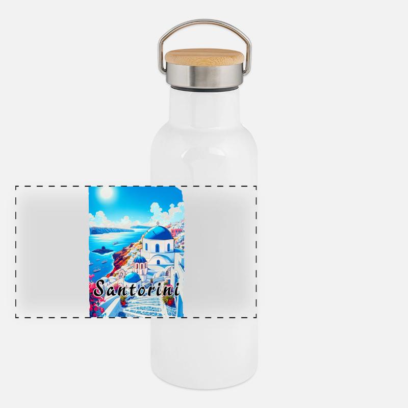 Grèce, souvenirs, vacances, Santorin Gourde isotherme avec bouchon en bambou