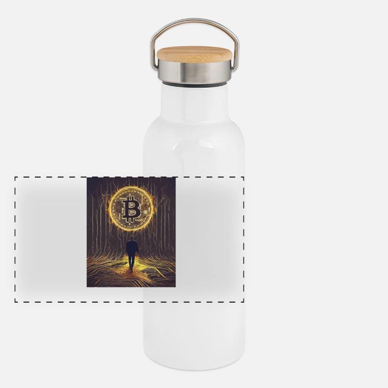 Scène forestière numérique Bitcoin Gourde isotherme avec bouchon en bambou