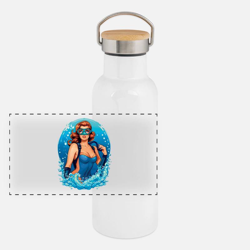 Plongeuse sous-marine - design graphique vintage Gourde isotherme avec bouchon en bambou