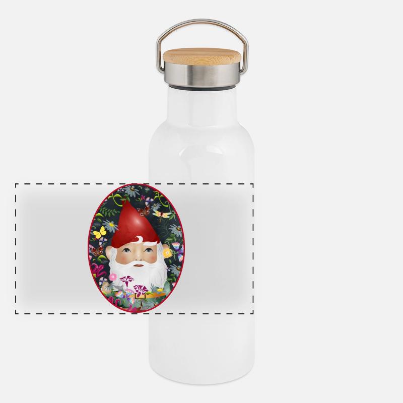 zauberhafter niedlicher Gartenzwerg Blumen Garten Panorama Thermosflasche mit Bambusdeckel
