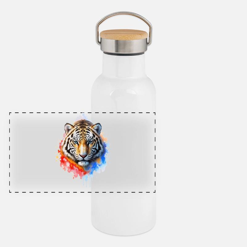 Portrait du tigre à l’aquarelle Gourde isotherme avec bouchon en bambou