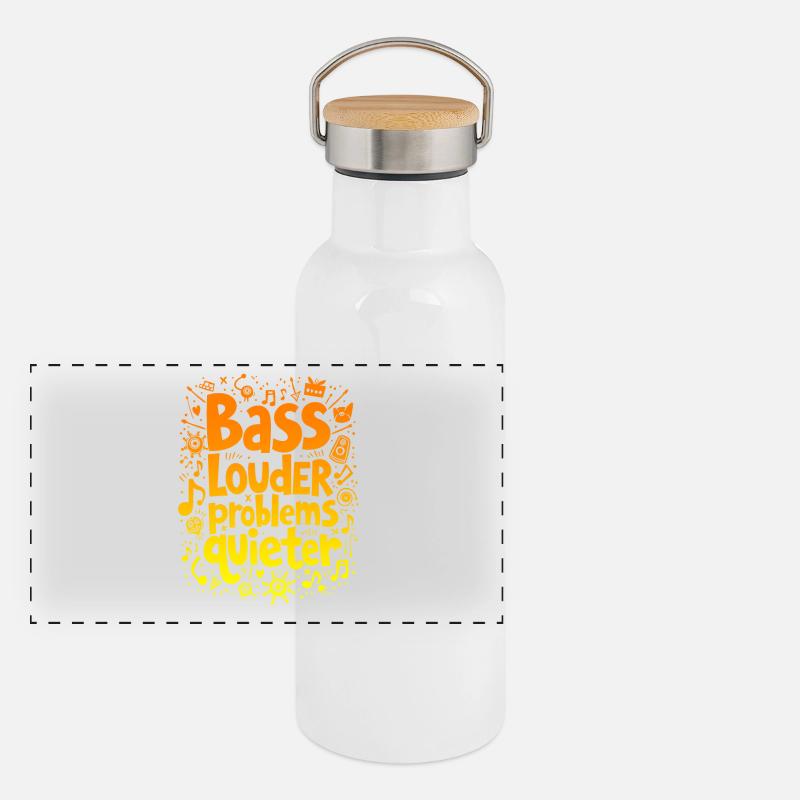 BASS LOUDER, PROBLEMS QUIETER, MUSIC Panoramic Thermal Bottle with Bamboo Lid