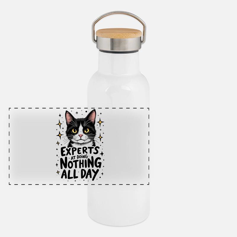 KATZEN: EXPERTEN DARIN, DEN GANZEN TAG NICHTS ZU TUN - Panorama Thermosflasche mit Bambusdeckel - Weiß