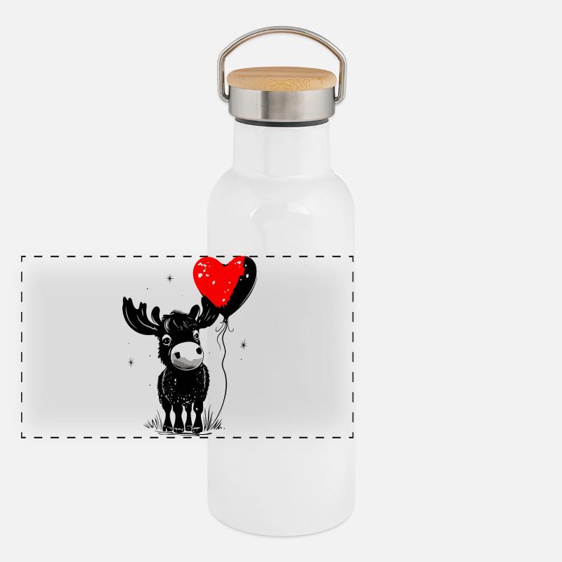 Elch mit Herz Luftballon - Heartful Creatures Panorama Thermosflasche mit Bambusdeckel