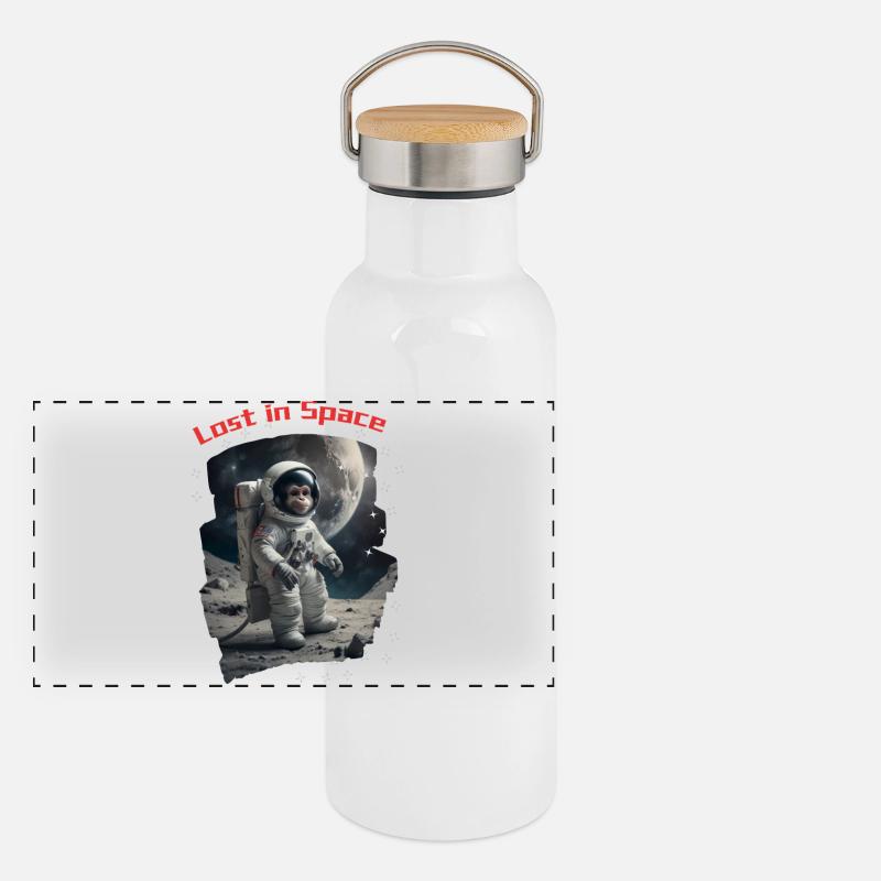 Lost in Space - Affe als Astronaut Panorama Thermosflasche mit Bambusdeckel