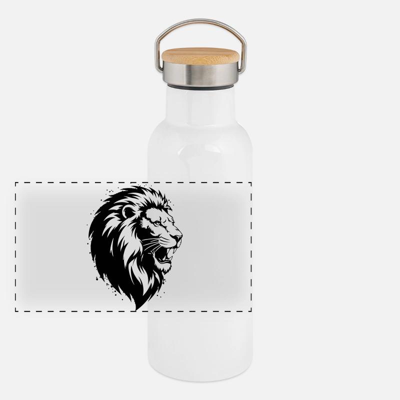 Verrückter Leon Panorama Thermosflasche mit Bambusdeckel