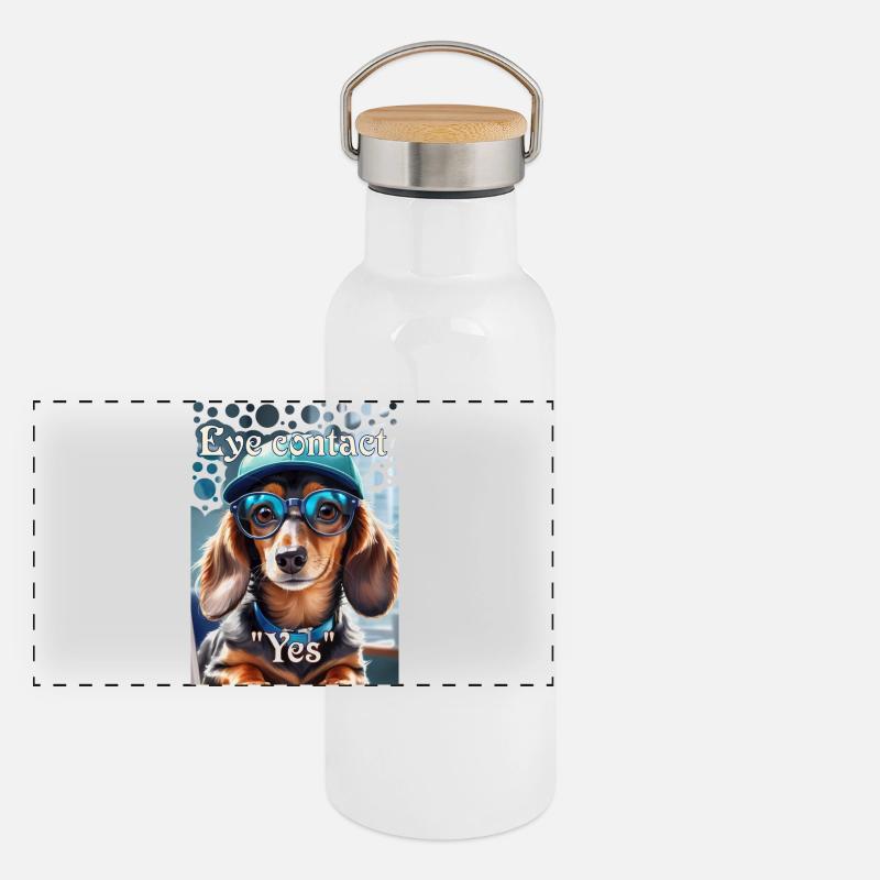 Teckel Look Teckel avec capuchon Lunettes élégantes Gourde isotherme avec bouchon en bambou