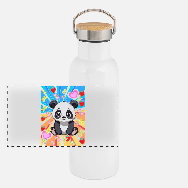 80er Retro Panda Kinder Mädchen Jungen Panorama Thermosflasche mit Bambusdeckel