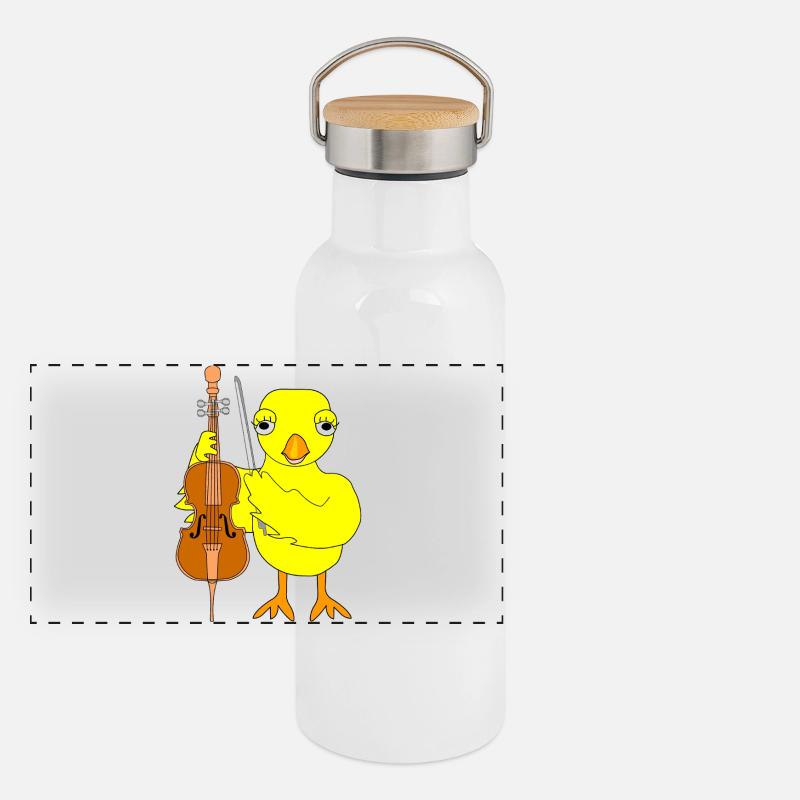 Violoncelle Poussin - Gourde isotherme avec bouchon en bambou - blanc