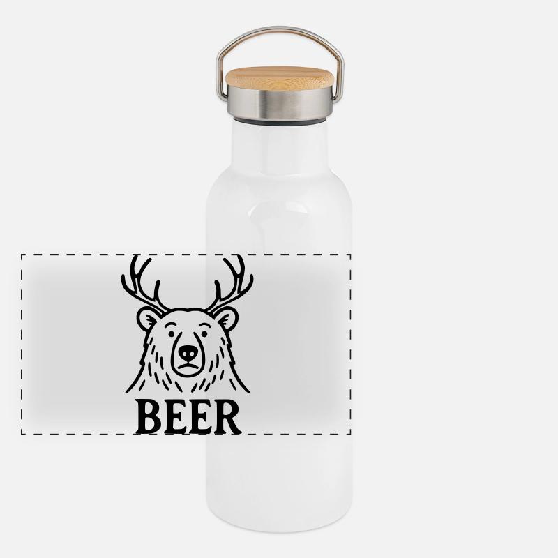 Der Bier-Hirsch-Bär Panorama Thermosflasche mit Bambusdeckel