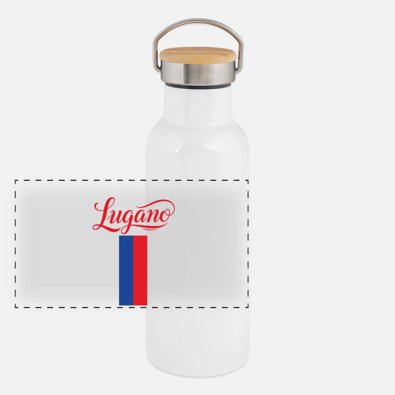 Lugano : design du drapeau tessin pour les supporters Gourde isotherme avec bouchon en bambou