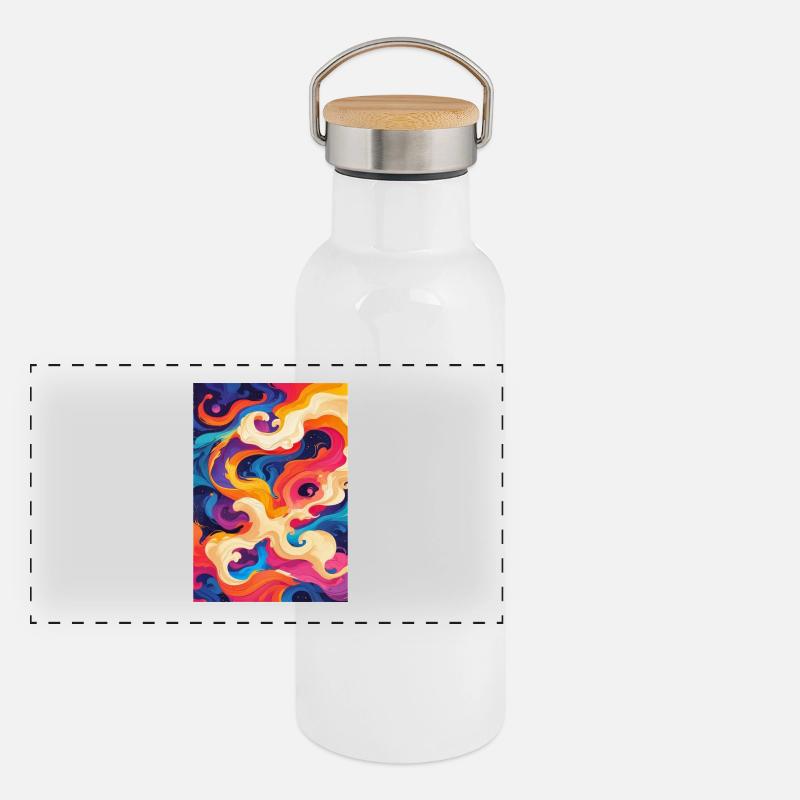 Abstrakter chromatischer Wirbel Panorama Thermosflasche mit Bambusdeckel