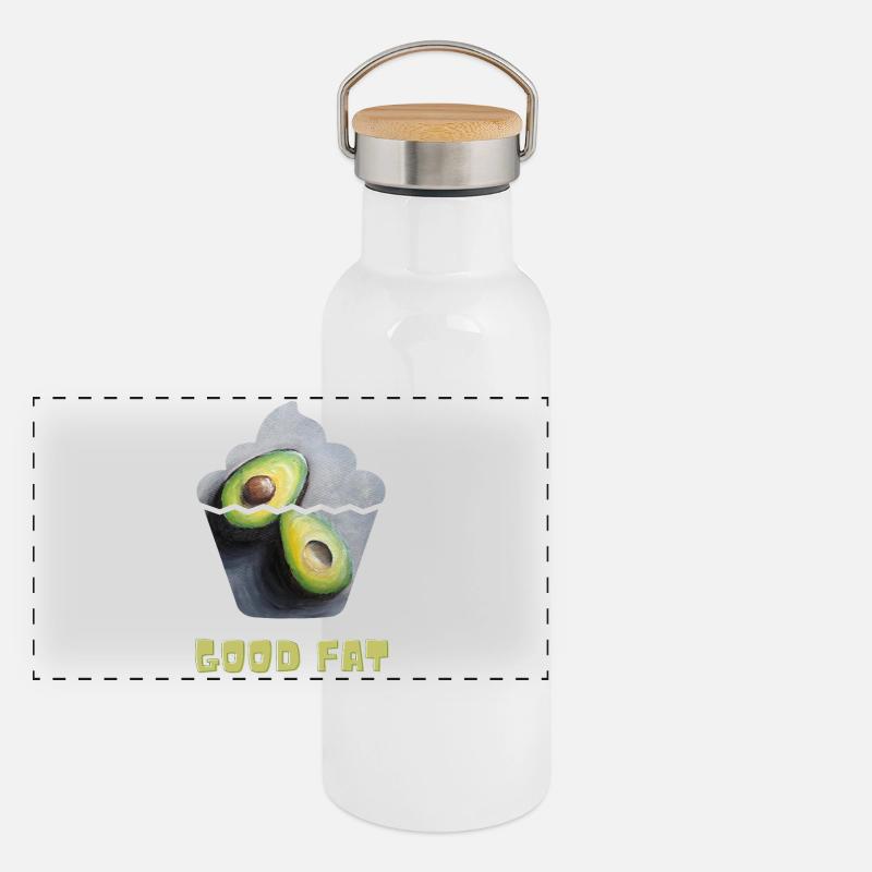 Avocado Print with Whimsical Cupcake Motif - Panoramic Thermal Bottle with Bamboo Lid - white