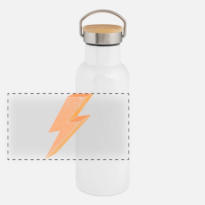 Blitzsymbol in warmem Orange 3D Panorama Thermosflasche mit Bambusdeckel