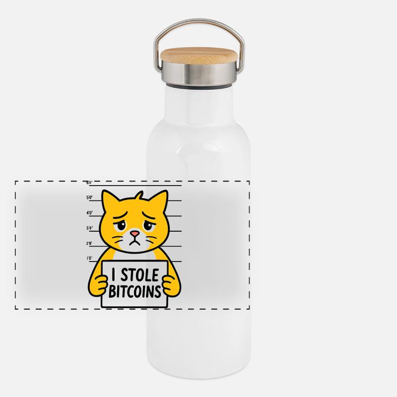 Drôle de Bitcoin Cat Monnaie Numérique Gourde isotherme avec bouchon en bambou
