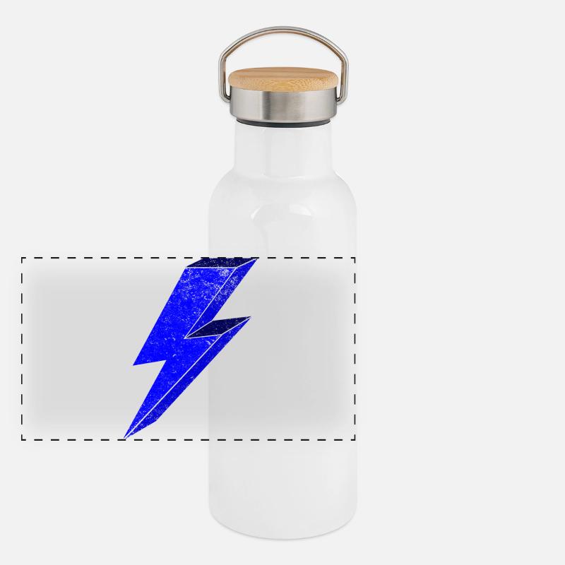 Blue lightning design for dynamism 3D - Panoramic Thermal Bottle with Bamboo Lid - white