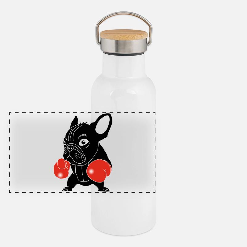 Chien noir boxeur Gourde isotherme avec bouchon en bambou