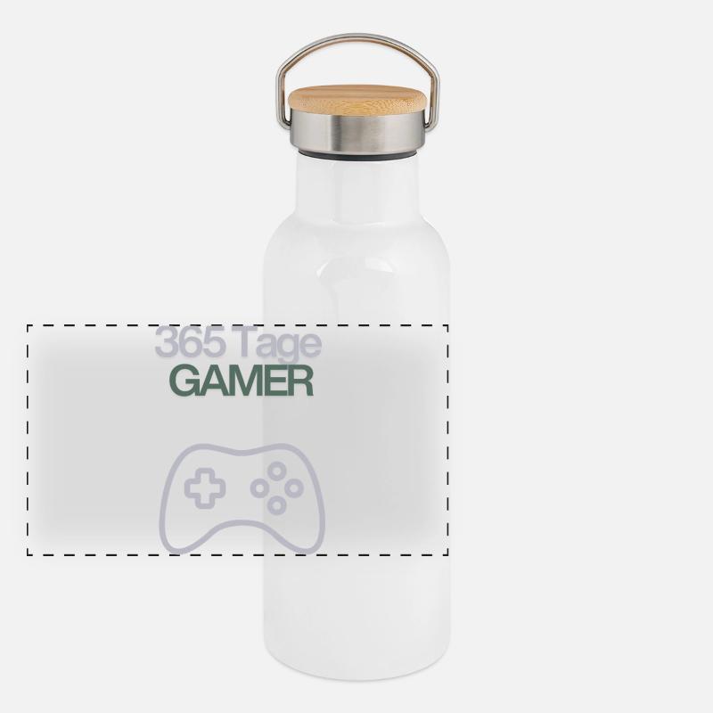 365 Tage Gamer Controller Icon Panorama Thermosflasche mit Bambusdeckel