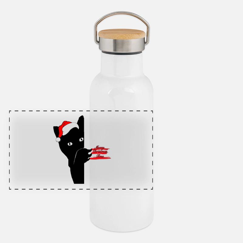 Chat de Noël Gourde isotherme avec bouchon en bambou