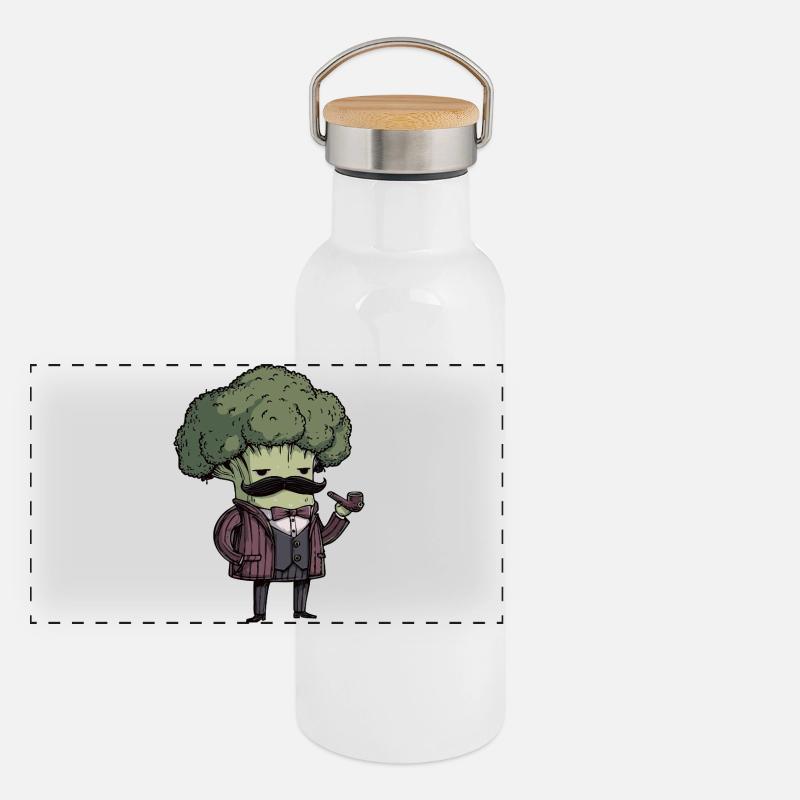 Broccoli Mafia Cartoon | Funny tuxedo design Panoramic Thermal Bottle with Bamboo Lid