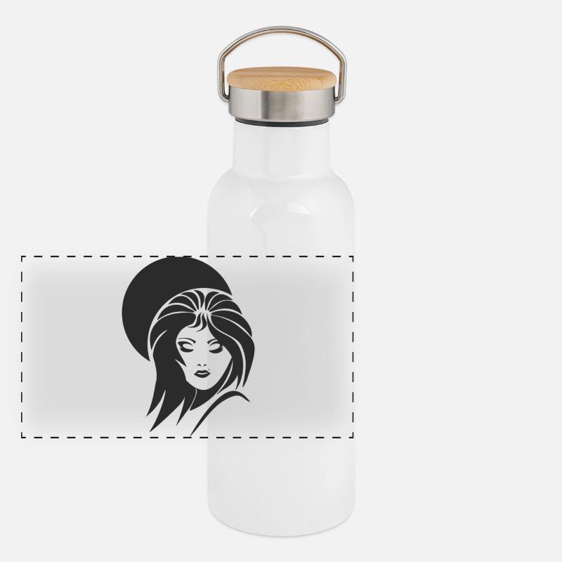 Frauengesicht_003 Panorama Thermosflasche mit Bambusdeckel