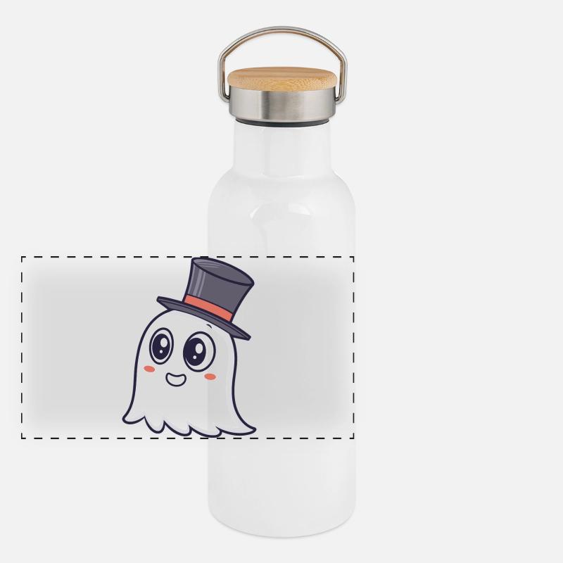Schicker Ghost Zylinder Panorama Thermosflasche mit Bambusdeckel