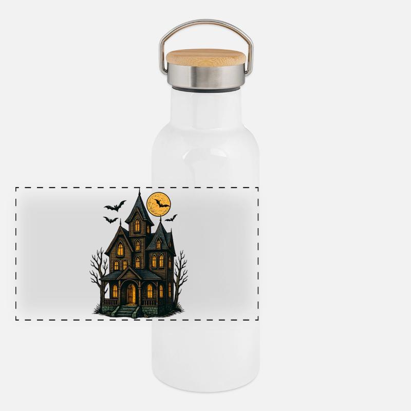 Maison hantée effrayante pour Halloween Gourde isotherme avec bouchon en bambou