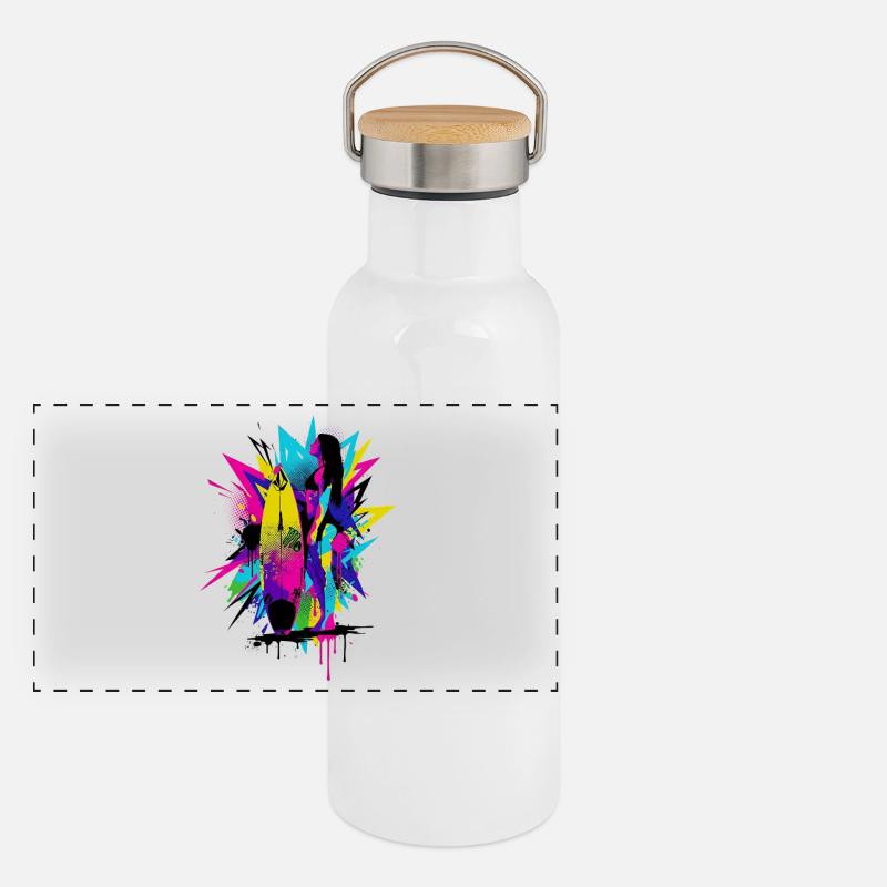 Neon_Surf_Explosion Panorama Thermosflasche mit Bambusdeckel