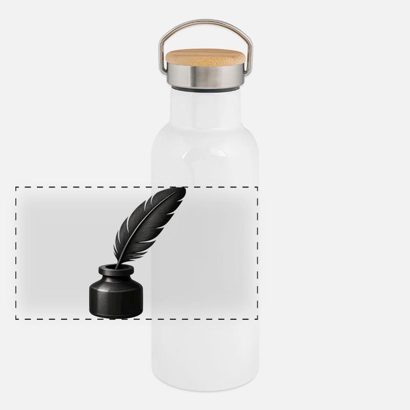 Plume noire dans l’encrier Gourde isotherme avec bouchon en bambou