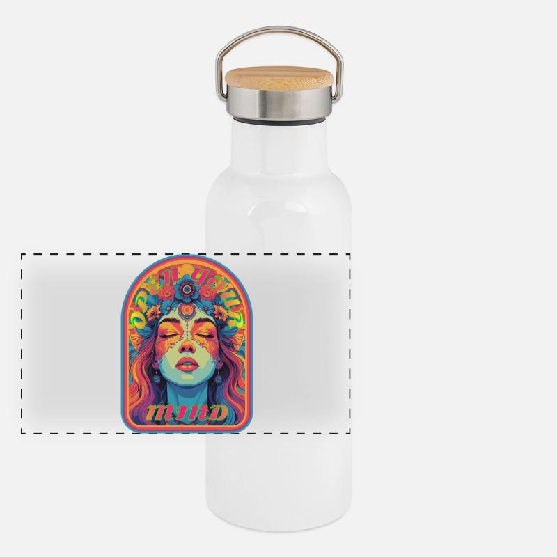 Kandi EDM Open Your Mind Psychedelic Bloom Gourde isotherme avec bouchon en bambou