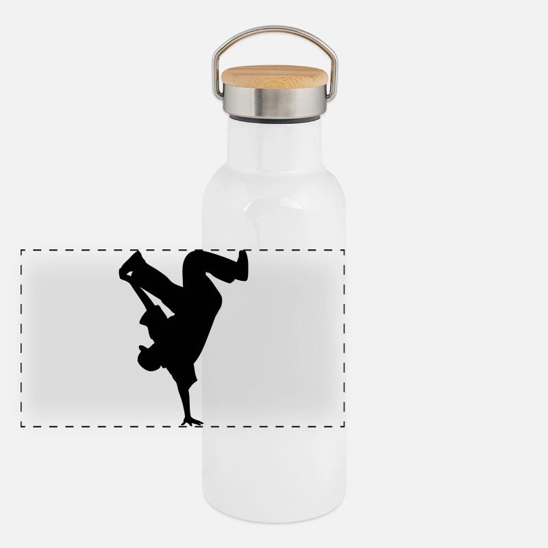 B-Boy Silhouette – Breakdance Power Move Handstand Panorama Thermosflasche mit Bambusdeckel