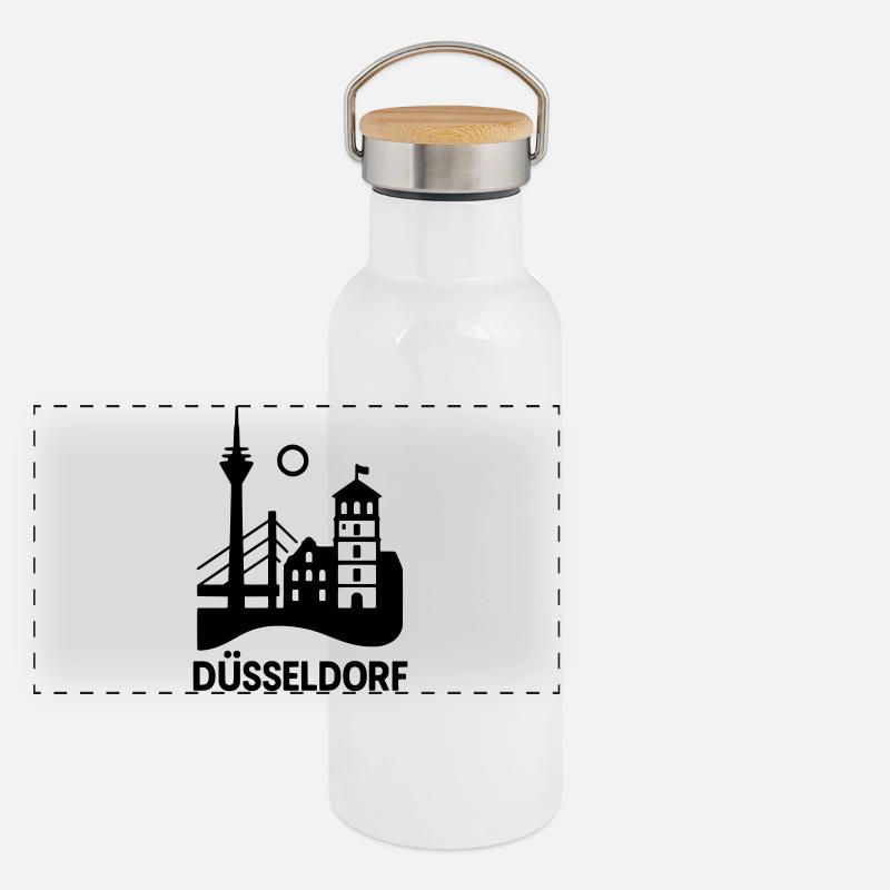Dusseldorf Landmark Silhouette Panoramic Thermal Bottle with Bamboo Lid